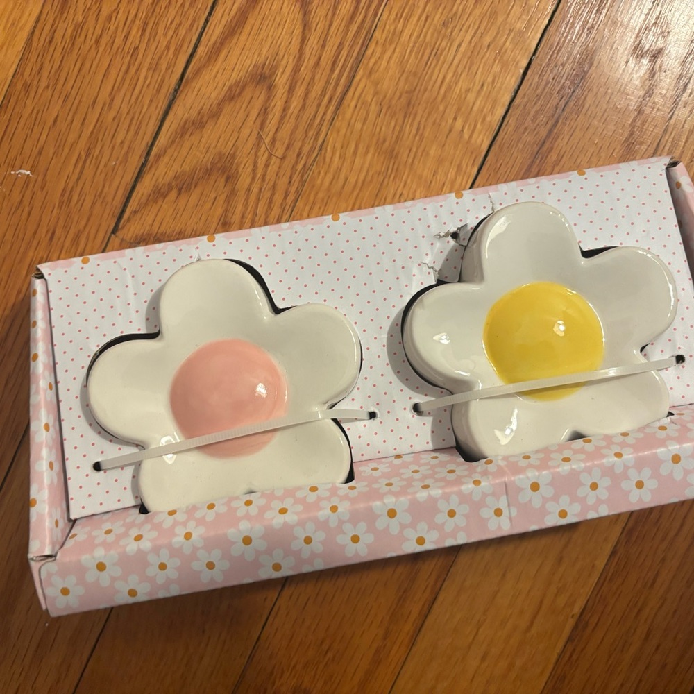 Floral Ceramic Egg Holders - Pink and Yellow